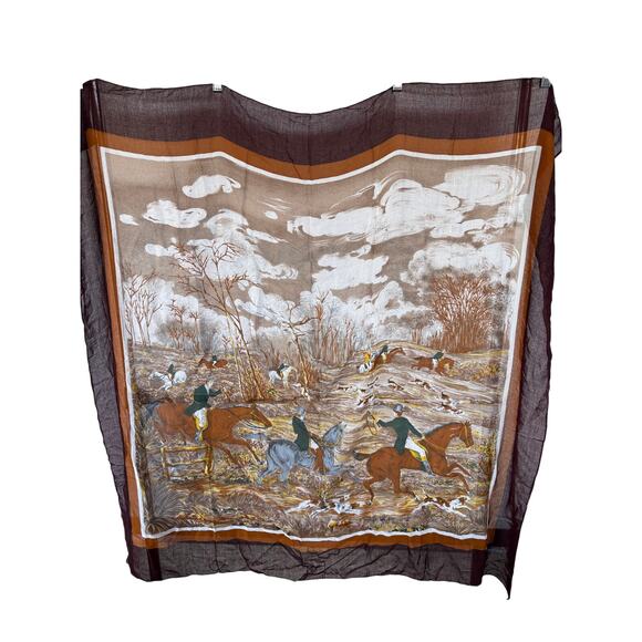 Vintage Silky Preppy Duck Horse Equestrian Scarf Academia Old Money Deep Brown - Picture 1 of 6